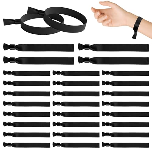 30 Stück Einlassbänder Stoff, Festival Bändchen Schwarz, Festival Armband 175 x 15mm, Partybänder mit Verschluss für Konzerte Events Partys Schule
