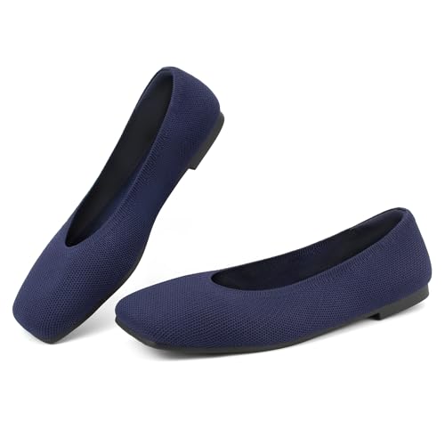 Image of AprCoco Women's Wide Toe Box Flats Square Toe Ballet Shoes Washable Knit Lightweight Slip On Walking Flats for Women Office Casual Dress