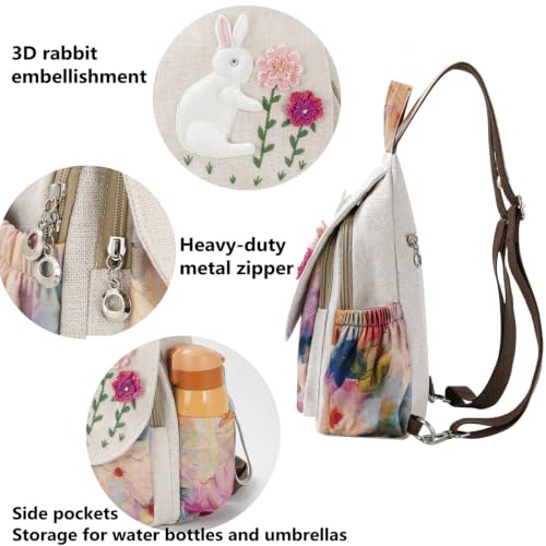 Image of Womens Cotton Hemp Cloth Backpack | Boho, Vintage, Embroidered, Casual Purse Handbags