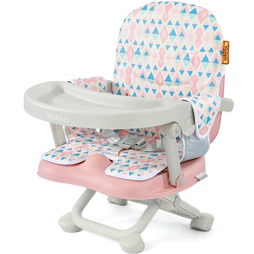 Image of YOLEO Baby High Chair Booster Seat for Dining Table, Foldable High Chairs with Adjustable Heights, Travel Booster Seat with Removable Tray