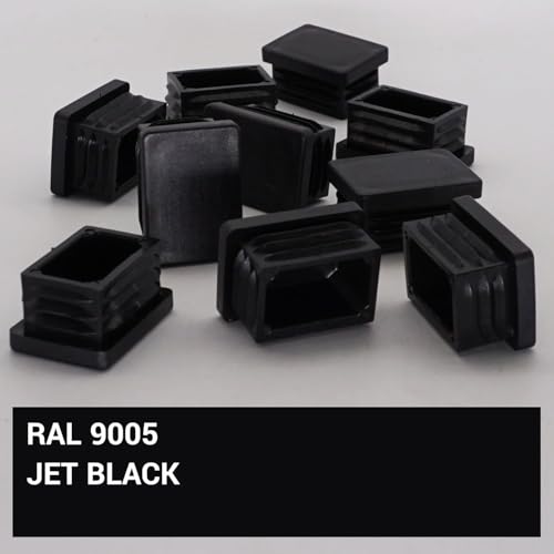 Image of (Pack of 10) Rectangular Plastic Plugs 63 /64 inch x 1-3 /8 inch (25 x 35 mm), Matt Tube Inserts, Fence Post Caps, Jet Black RAL 9005