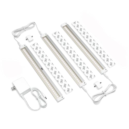 EShine Hand Wave Activated Under Cabinet LED Lighting Kit, Dimmable, 3-Pack 12 in - Touchless Dimming Control, White Under Counter Lights for Kitchen, Garage, Office, Desk - Warm White (3000K)