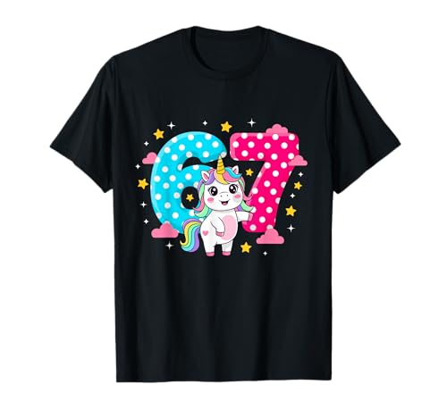 Six Seven Unicorn Dabbing 6 7 Meme Gen Alpha Slang Cute Girl T-Shirt