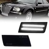 VANKUB 2 PCS, Front LED Side Marker Lights for Chrysler 300 300C 2005-2014, 300 Smoked Lens Side Bumper Marker Lights, Chrysler White LED Turn Signal Lamps