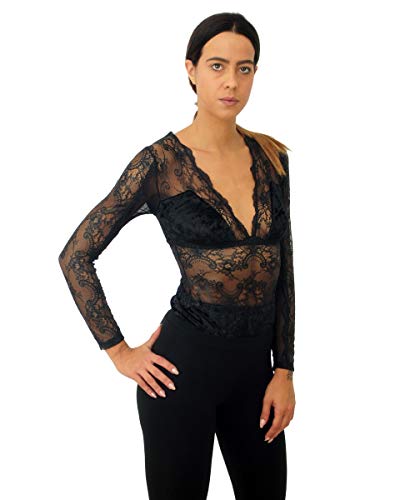 Twinset Body de encaje y terciopelo negro Negro XS