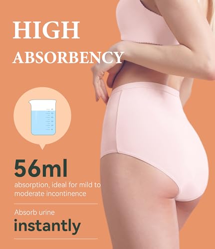 Image of Urinary Incontinence Postpartum Underwear for Women Washable Leak Proof Odor Control 56ml Absorbency Brief 1 Pack (Pink, M)