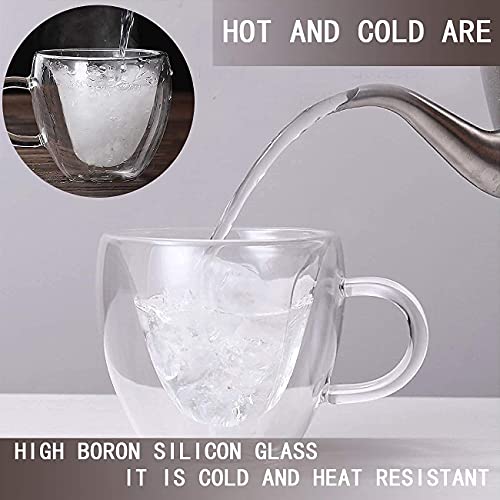 Xiaolanwelc@ Glass Tea Cup With Handle Heart Shaped Clear Double Wall Lovers Coffee Afternoon Tea Double Layer Glass Mug (240Ml, Clear) #TOP1