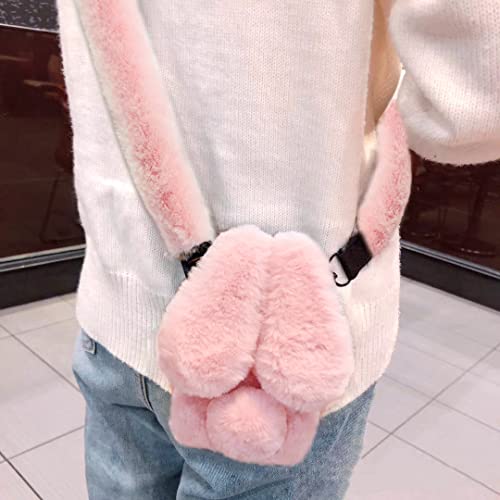 Coque iPhone 14 anti-choc en fourrure lapin et chaîne amovible