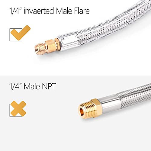Gassaf 24 Inch Rv Propane Hose Stainless Steel Braid Connector With Type 1 Connection X 1/4 Inch Inverted Male Flare（2 Pcs） #TOP1