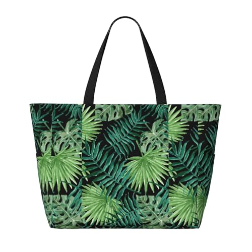 transparent palm leaf pattern Print Foldable Lightweight Family Beach Bag for Men Women Beach Tote Bag Portable Gym Bag2