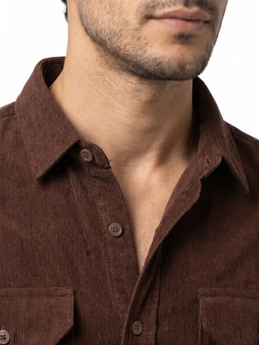 Image of Urbano Fashion Men's Corduroy Full Sleeve Regular Fit Solid Overshirt with Utility Pockets