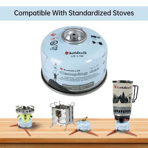 Hotdevil 100 Grams Camping Stove Fuel Butane Propane Blend Isobutane Fuel Canister (4 packs) Camping Fuel Gas Canister Light-weight Compact Camping Fuel Suitable for ALL Seasons 3.53oz