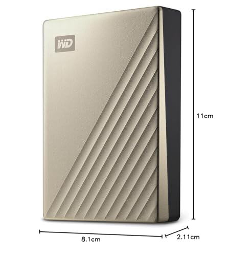 Image of Western Digital WD 4TB My Passport Ultra Portable Hard Disk Metal Drive, USB-C & USB 3.1 with Automatic Backup,Password Protection, Compatible with Windows&Mac, External HDD-Gold