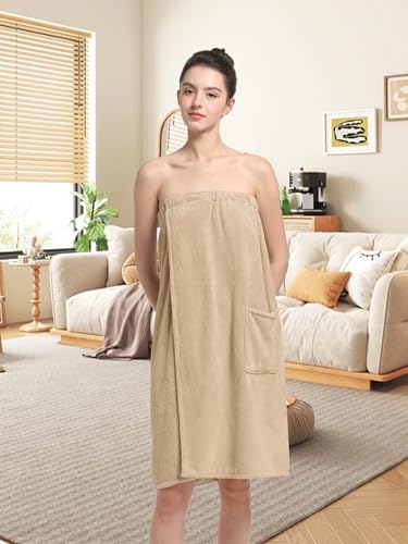 Image of Women'S Soft Wrap Towel Full Length,Bath Robe After Shower Female Plush Long,Spa Bathrobes Lightweight With Pockets