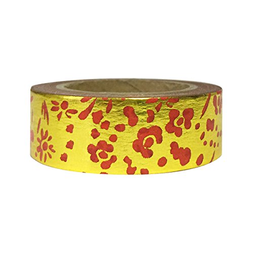 Wrapables Colorful Washi Masking Tape, Metallic Gold and Red Floral