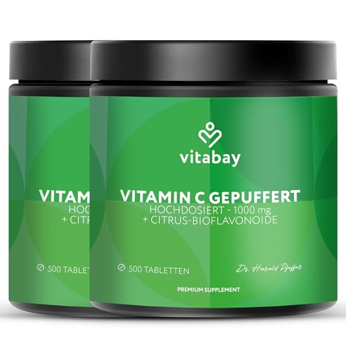 Vitabay Vitamin C Hochdosiert 1000mg - 1000 Vegane Time Released Tabletten Vitamin C Gepuffert - Vit C mit Citrus Bioflavonoide - Vitamine C mit zeitverzögerter Abgabe - Laborgeprüft