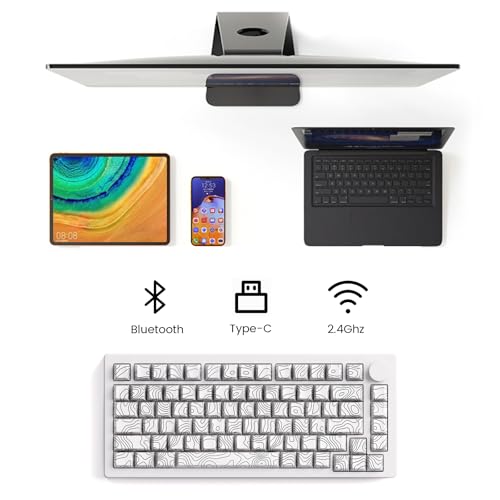 Image of M1 V5 Aluminum Mechanical Keyboard 75% Topographic Theme Quick Release Gaming Keyboard with Knob, 8000 mAH RGB Hot-swappable White Custom Keyboard with Side-printed Keycaps Pre lubed Piano Switch
