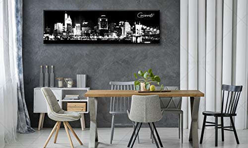 Image of DJSYLIFE- Cincinnati Skyline Wall Art,Black and White Stretched Canvas Wall Art Prints for Bedroom or Office Decoration, Ready to Hang 13.8 inchx47.3 inch | Gallery Wrapped Canvas with Durable Wood Frame, Waterproof Surface, Easy to Hang in Bedroom,Living Room or Home office