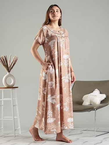 Image of 9shines Label Premium Alpine Maxi Designer Nighty | Floral Print Maxi for Women | Night wear for Women | | Full Length Night Gown for Women | Night Dress for Women Stylish (2467)