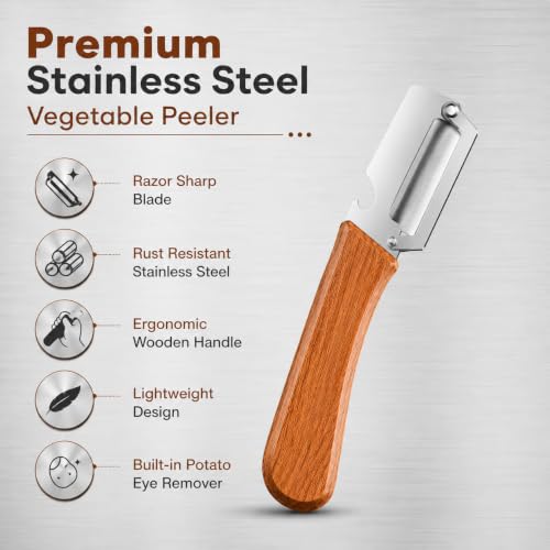 Image of 2 in 1 Vegetable Peeler Stainless Steel with Wooden Handle & Bottle Opener | Sharp Potato Peeler for Fruits & Vegetables | Multipurpose Kitchen Peeler Tool Heavy Duty