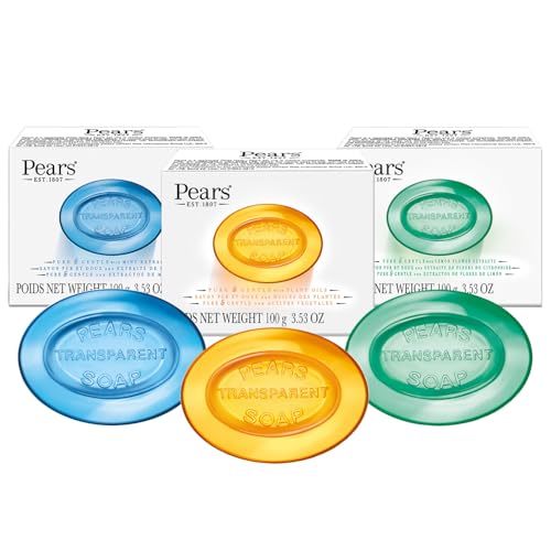 Pears Soap, Pure & Gentle Glycerin Soap Variety 3-Pack – Blue with Mint, Green with Lemon Flower...