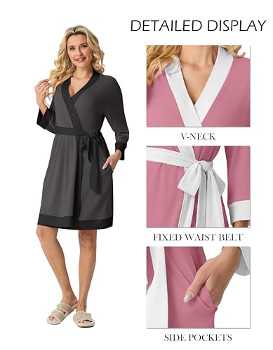 Image of PrinStory Womens Robe Knit Kimono Bathrobe Lightweight Soft Sleepwear Knee Length Lounge Robes