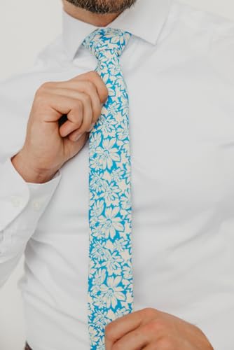 Image of DAZI Men's Skinny Tie Floral Print Cotton Necktie, Great for Weddings, Groom, Groomsmen, Missions, Dances, Gifts.