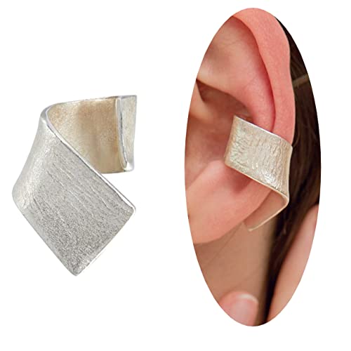 Hypoallergenic 925 Sterling Silver Ear Cuffs Earrings For Women Non Piercing Clip On Cartilage Cuff Earrings For Women Men Handmade Unisex Wide Helix Left Ear Cuff - 1 Pcs #TOP3
