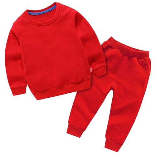 Kids Boys Girls Solid Color Sweatshirt Toddler Unisex Cotton Long Sleeve Crew Neck Fall Thick Pullover Tops+Pants Sets