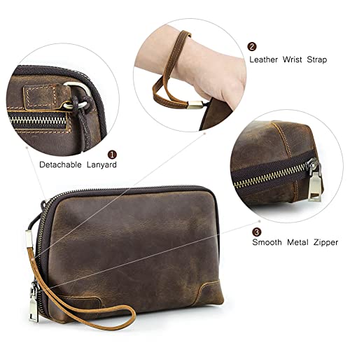 Hiram Mens Leather Clutch Bag, Genuine Leather Toiletry Bag for Men, Mens Vintage Cowhide Leather Handbag for Business, Travelling and Gym Fitness3