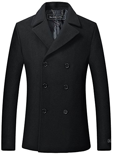 The Platinum Tailor Negro para Hombre de Lana y Cachemira Chaquetón Doble de Pecho Abrigo de Invierno Caliente Pesada (52 (L))