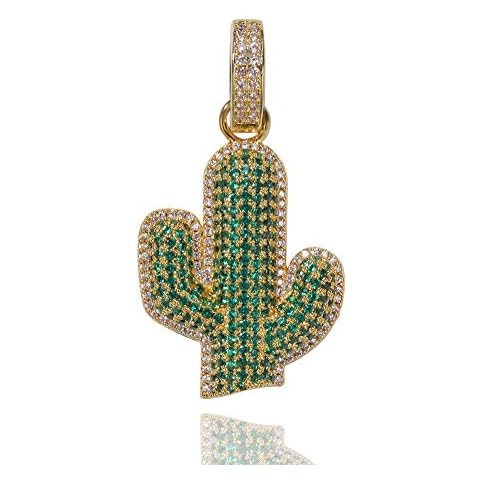ZIVEMOT Hip Hop Solid Cactus Micro-Encrusted Zircon Pendant & 3mm 24" Chain Necklace (Gold) Cover