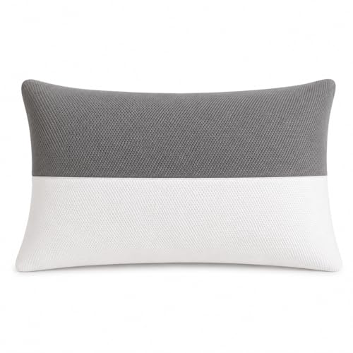 Image of Standard Sleeping Pillow Set of 1 with Adjustable Height | 27 x 16 Inch | Fluffy & Soft Siliconized Hollow Polyester Fiber, Jacquard Cover with Zip Closure - White & Grey