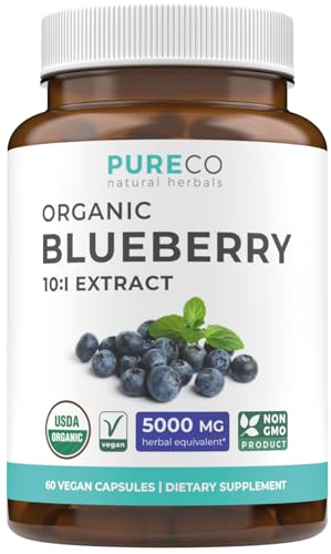 USDA Organic Blueberry Extract Capsules - High Potency Organic Blueberry 500mg 10:1 Extract Per 1 Capsule Serving - Blueberry Supplement for Brain & Immune Support - Vegan Non-GMO (2 Month Supply)