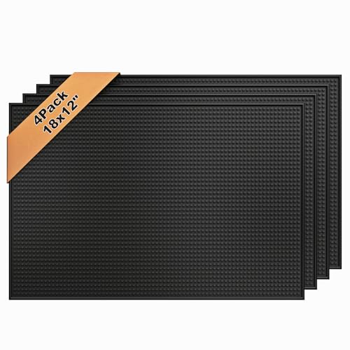 4 Pack Rubber Bar Mats for Countertop 18x12 Inch Black Silicone Bar Coffee Mat for Bartending Dish...