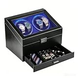 Watch Winders for 4 Automatic Watches + 6-Slot Storage and Jewelry Drawer