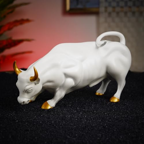 Image of Artarium Abstract Art Bull Showpices for Living Room Charging Bull Statue Sculpture Ornament Animal Figurines for Table Decor Gifting Home Decoration (Charging Bull White 5.11 Inch)