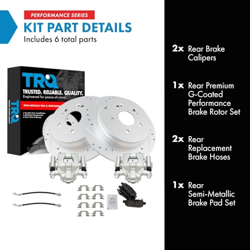 Image of TRQ Performance Rear Brake Pad and Rotor Set Semi Metallic Slotted Drilled | For 2013 Nissan Altima