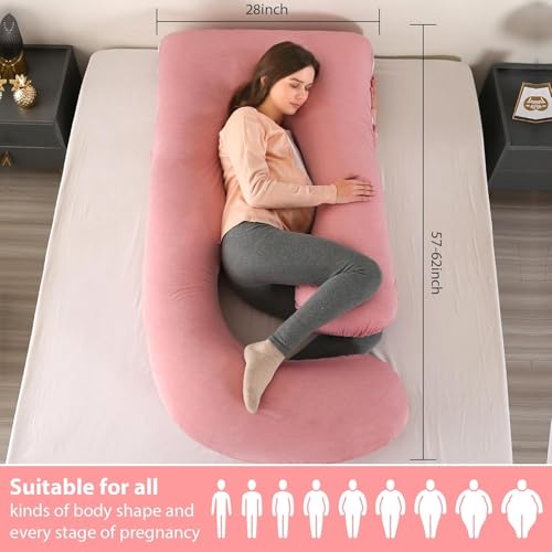 Image of Elover Cooling Pregnancy Pillows for Sleeping,U Shaped Full Body Pillow with Removable Cover,Pregnant Women Must Haves,Maternity Essential,Cooling Pink