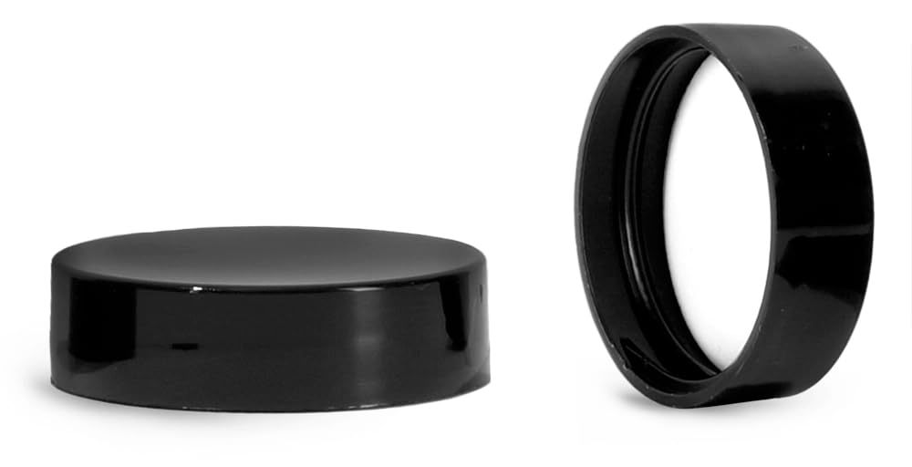 53/400 Plastic Caps, Black Polypropylene Smooth Lined Caps