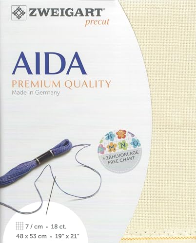 Image of Wizardi Fein Aida 18 Count Platinum 3793 770, Precut Zweigart Cross Stitch Fabric, 100 Percent Cotton Blank Needlepoint Canvas and Embroidery Cloth, 19x21 in for Adults