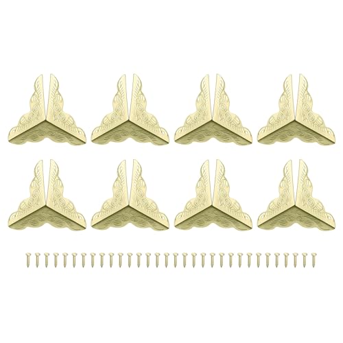 Image of uxcell 8 Pcs Metal Box Corner Protectors 1 inchx1 inch Corner Protectors Decorative with Mounting Screws for Storage Box Cabinets Wooden Chest, Gold Tone