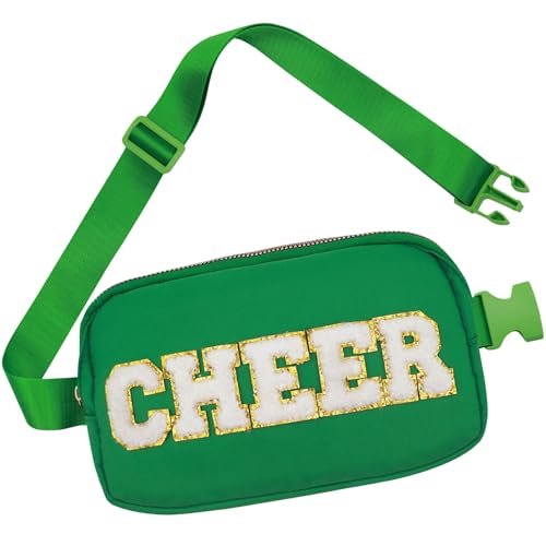 Image of PainZieteg Cheer Fanny Pack for Girls, Chenille Letter Nylon Belt Bag Green | Ideal Birthday or Christmas Gift for Cheerleaders and Women, Durable Crossbody Waist Pack for Sports and Team Events