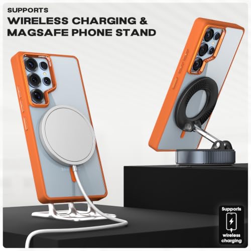 Image of Pikkme Back Cover for Samsung Galaxy S25 Ultra 5G | Shockproof | Mag-Safe Compatible | Hard Transparent Back | Premium Raised Camera Protection | Bumper Case (Orange Mag-Safe)