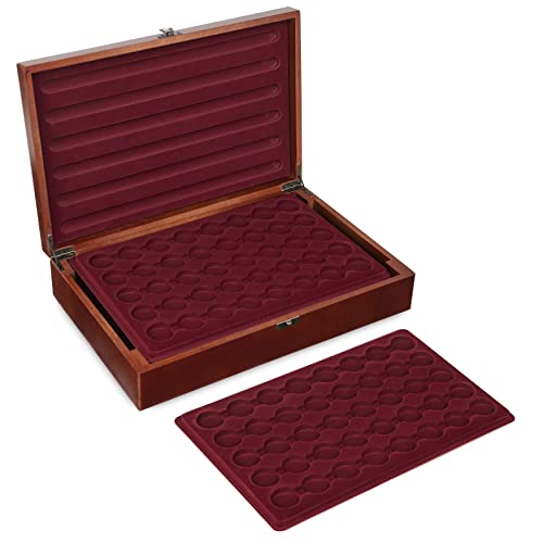 MC.Sammler Holz Münzkassette Münzkoffer inkl 5 Münztableaus für 200 STK 2 Euro Münzen in Kapseln bis 31mm (Kassette ohne Münzkapseln)