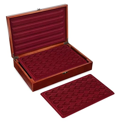 MC.Sammler Holz Münzkassette Münzkoffer inkl 5 Münztableaus für 200 STK 2 Euro Münzen in Kapseln bis 31mm (Kassette ohne Münzkapseln)