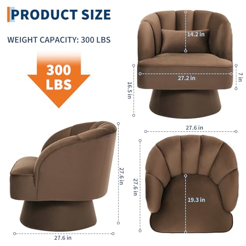 Aptliton Velvet Swivel Barrel Chair, 360 Degree Round Lounge Armchair with Plush Padding & Striped Backrest, Mid-Century Modern Accent Chair for Living Room, Bedroom, Office - Image 2