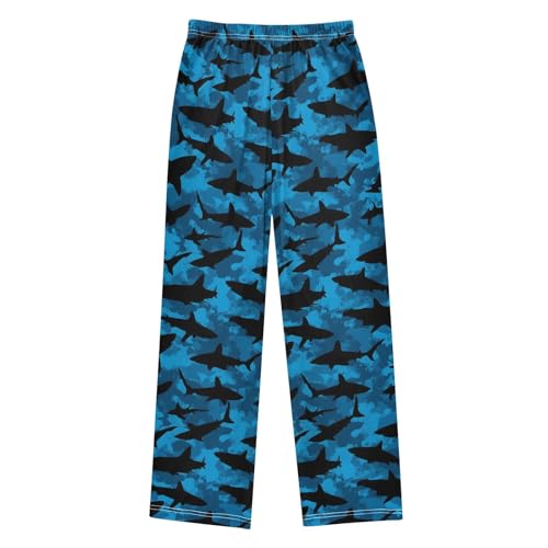 Cartoon Blue Shark Pattern Pajama Pants Lounge Sleep Pants Elastic Waist Long Pajama Bottoms with Pockets for 6-14 Years2