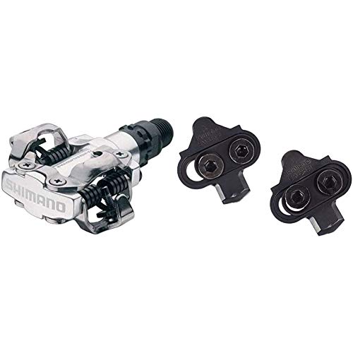 SHIMANO Pedales de MTB, M520, SPD, Plata + Y42498201 Calas, SPD, SM-SH51, sin Chapa (Juego)