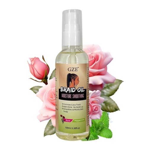 GZE Rose & Peppermint Braid Oil Spray - Moisturizing & Smoothing Oil for Braids, Locs & Scalp, 100ml/3.38 fl.oz, Adds Shine, No Build-up, For Dry Scalp